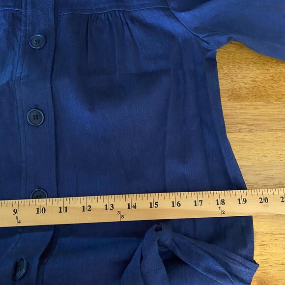 Trina Turk Blue Linen Blend Button Front Belted Tie Waist Mini Dress Womens - Picture 10 of 11